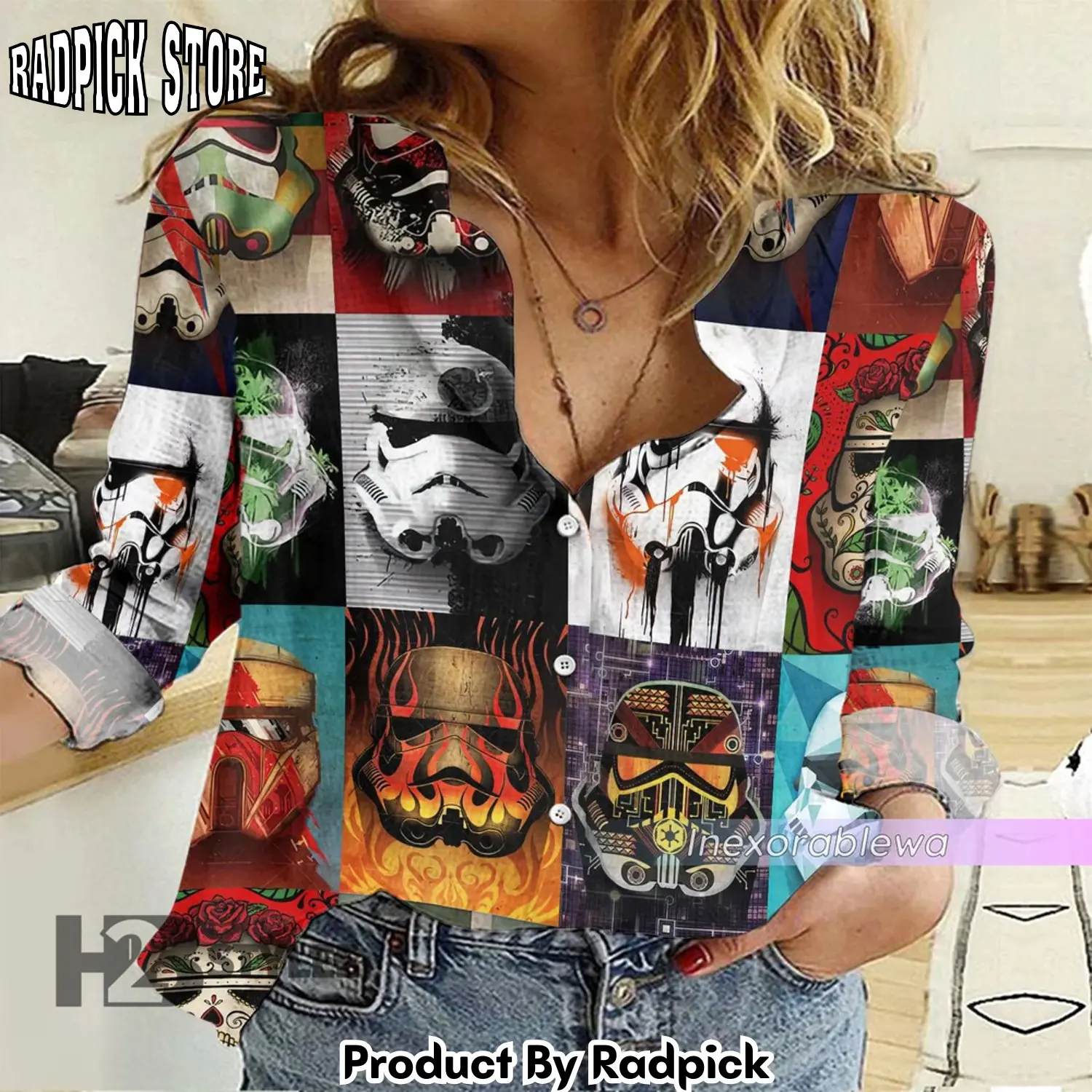 Radpick summer aloha star wars movie tropical baby yoda darth vader mandalorian pattern linen casual shirt rp662127